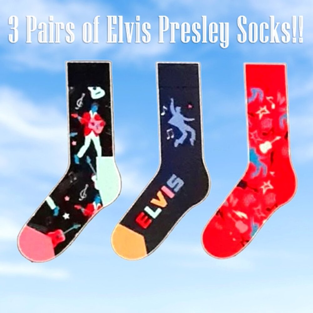 ELVIS PRESLEY SOCKS  Giftset from Graceland 3 PAIRS! Brand-new in box!
